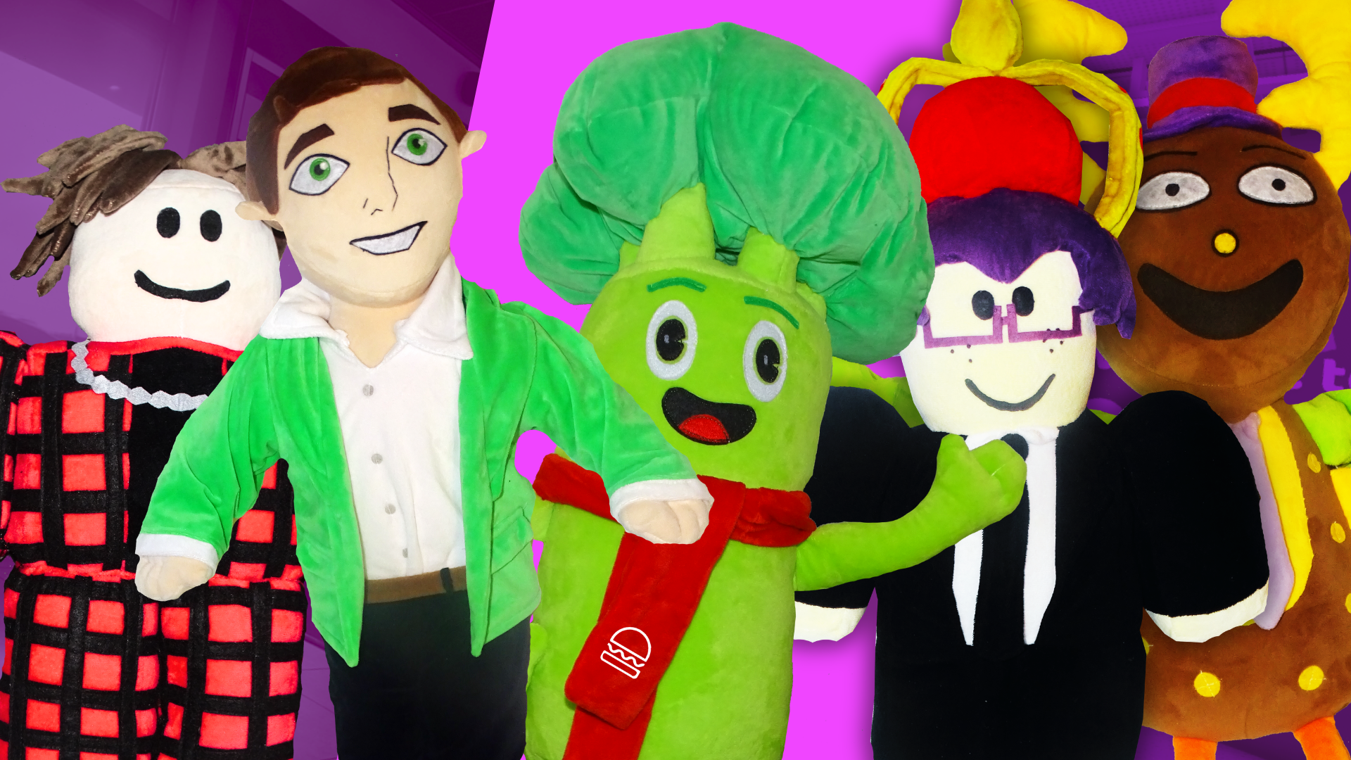5 plushies made by Budsies